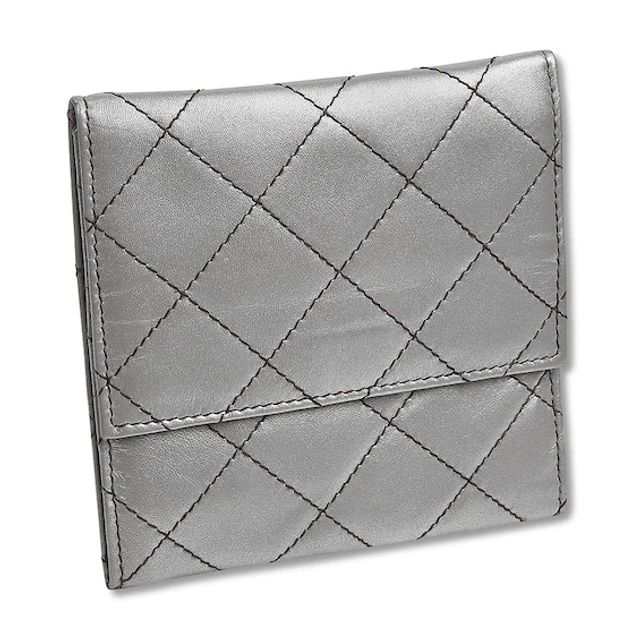 Quilted Jewelry Travel Case Silver-tone Leather