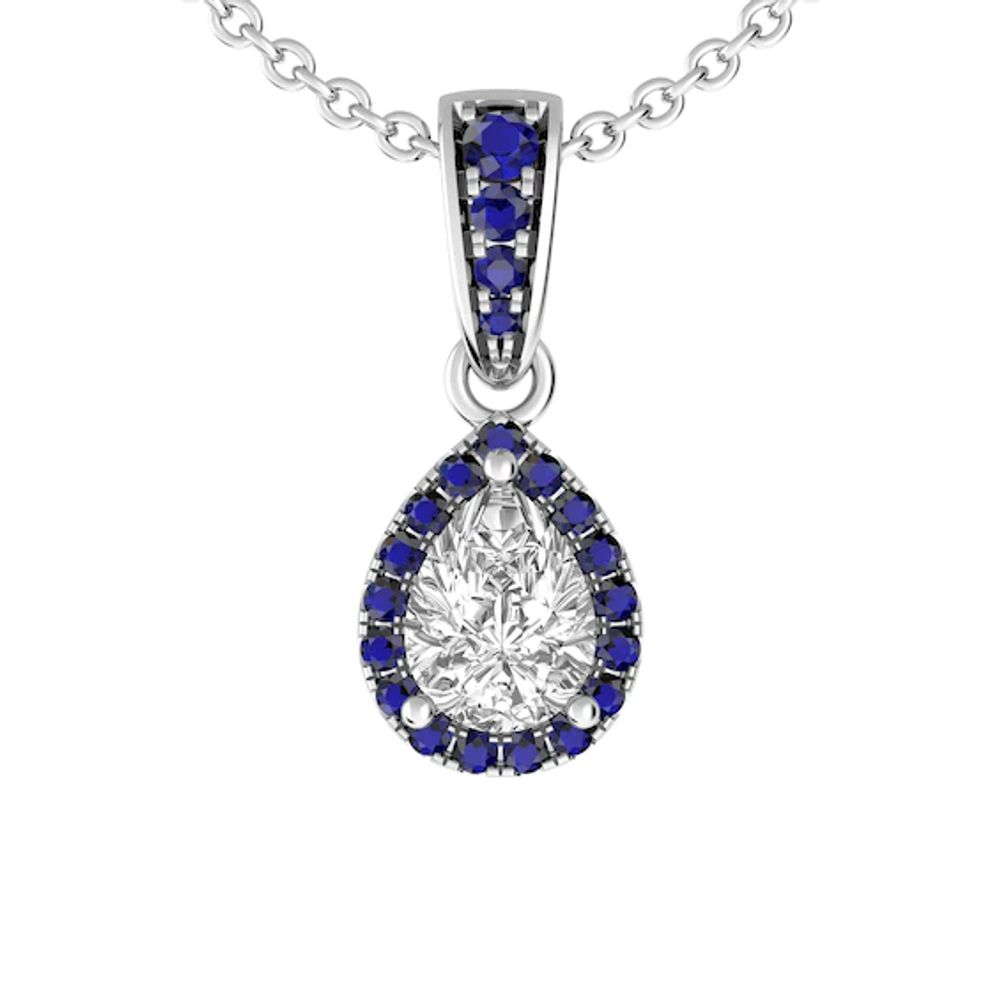 White Topaz and Sapphire Fashion Pendant Sterling Silver