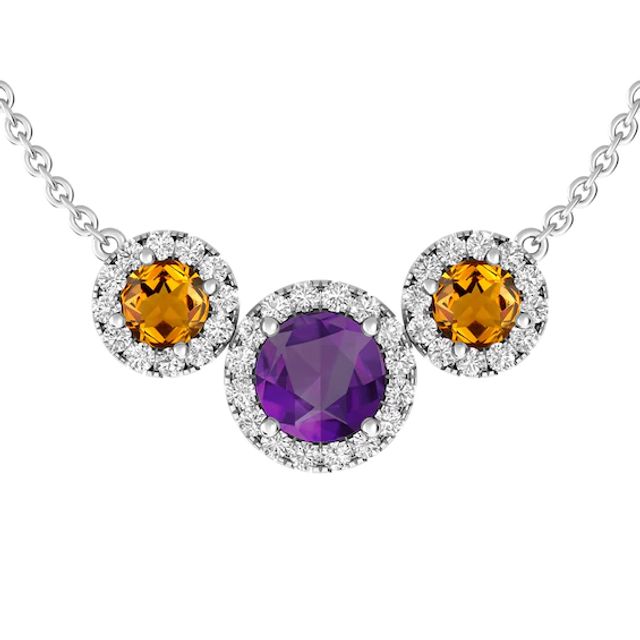 Amethyst and White Topaz and Citrine Fashion Pendant Sterling Silver