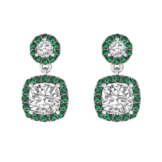 White Topaz and Emerald Fashion Earrings Sterling Silver