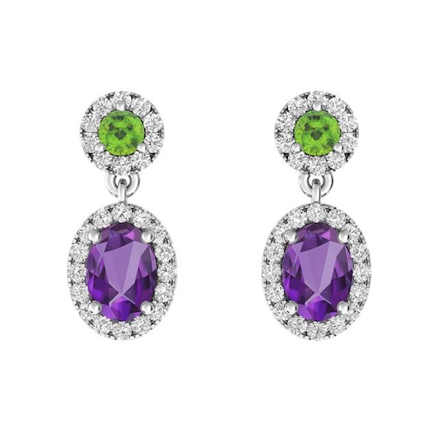 Amethyst and Peridot and White Topaz Fashion Earrings Sterling Silver