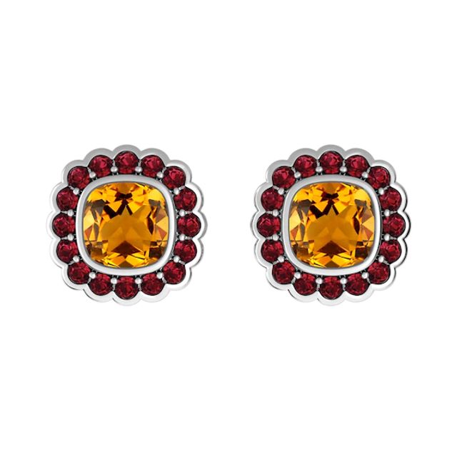 Citrine and Garnet Fashion Earrings Sterling Silver