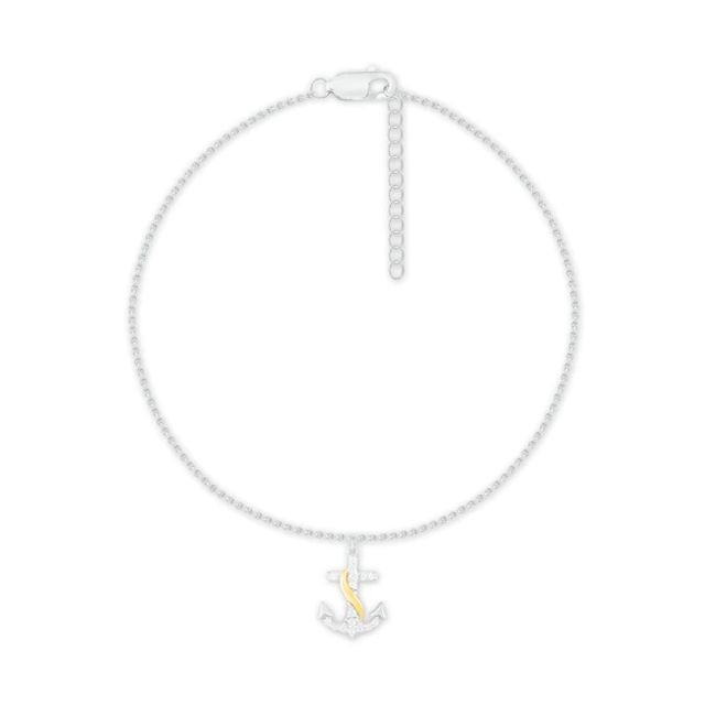 Diamond Anchor Anklet 1/10 ct tw Sterling Silver & 10K Yellow Gold 9"