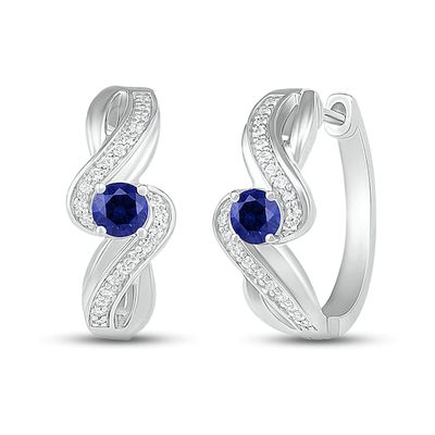 Blue/White Lab-Created Sapphire Hoop Earrings Sterling Silver