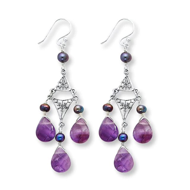 Chandelier Earrings Amethyst/Cultured Pearls Sterling Silver