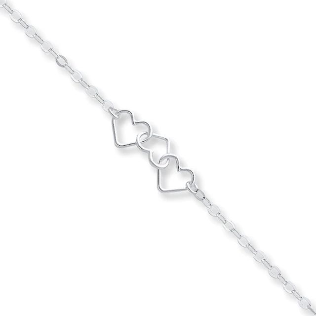 Heart Motif Anklet Sterling Silver 10"