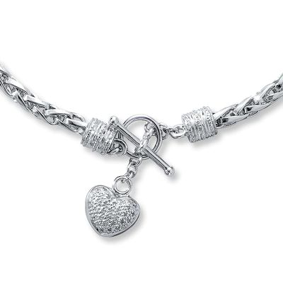 Diamond Heart Necklace 1/8 ct tw Round-cut Sterling Silver