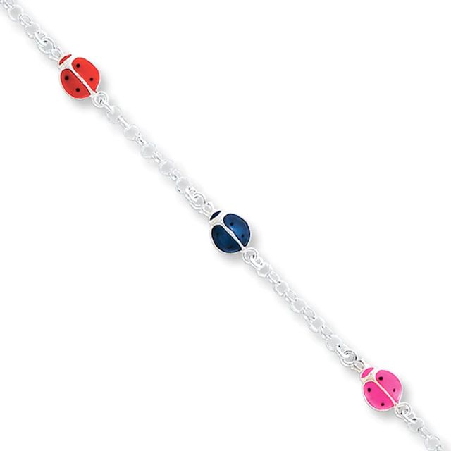 Lady Bug Bracelet Enamel Accents Sterling Silver 6"