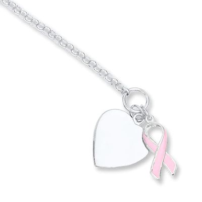 Pink Ribbon Bracelet Sterling Silver 7.5"