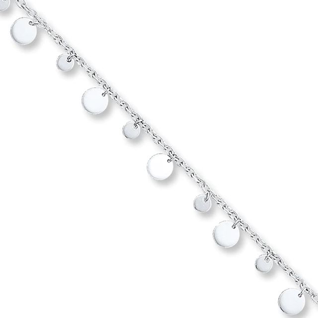 Dangling Circle Anklet Sterling Silver 10"