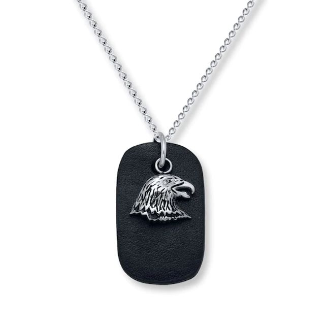 Eagle Leather Dog Tag Men's Necklace Stainless Steel