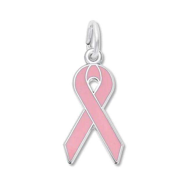 Breast Cancer Ribbon Pink Enamel Sterling Silver Charm