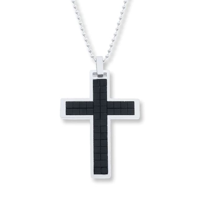 Men's Cross Necklace Stainless Steel 22"