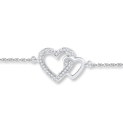 Heart Anklet 1/15 ct tw Diamonds Sterling Silver 9"
