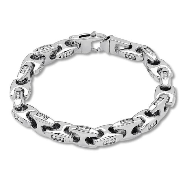 Stainless Steel Bracelet with Cubic Zirconia 8.75"