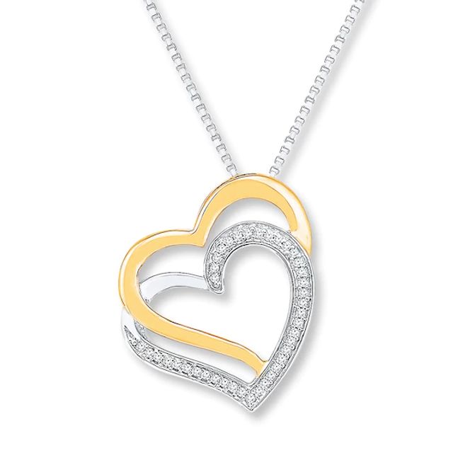 Heart Necklace 1/15 ct tw Diamonds Sterling Silver & 10K Yellow Gold 18"