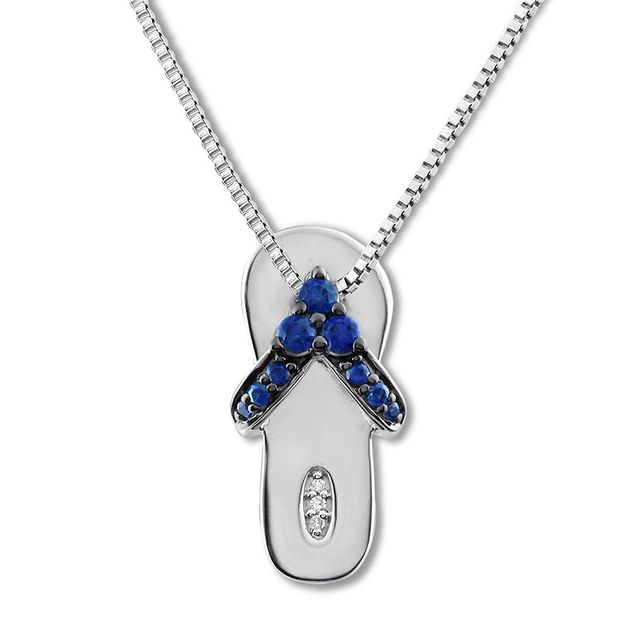 Flip Flop Necklace Lab-Created Sapphires Sterling Silver