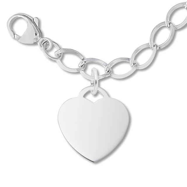 Heart Charm Bracelet Sterling Silver 7"