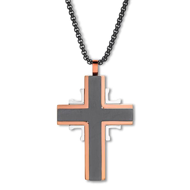 Cross Necklace Black Ion-Plated Stainless Steel 24