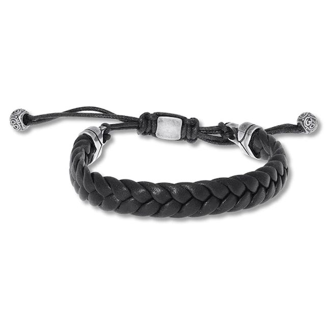 Men's Leather Bracelet Stainless Steel 9.5"
