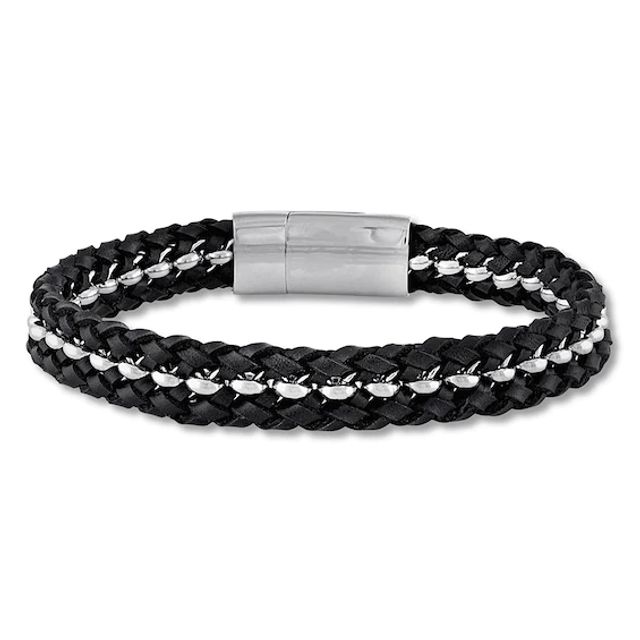 Men's Leather and Stainless Steel Bracelet 8.5"