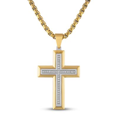 Kay Men's Diamond Cross Necklace 1/5 ct tw Stainless Steel 22"