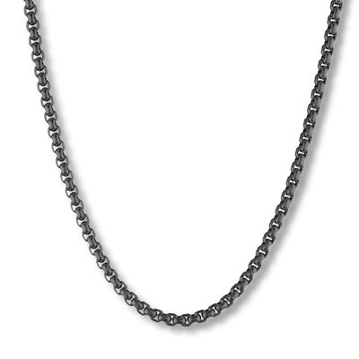Solid Box Chain Necklace Black Ion-Plated Stainless Steel 24"