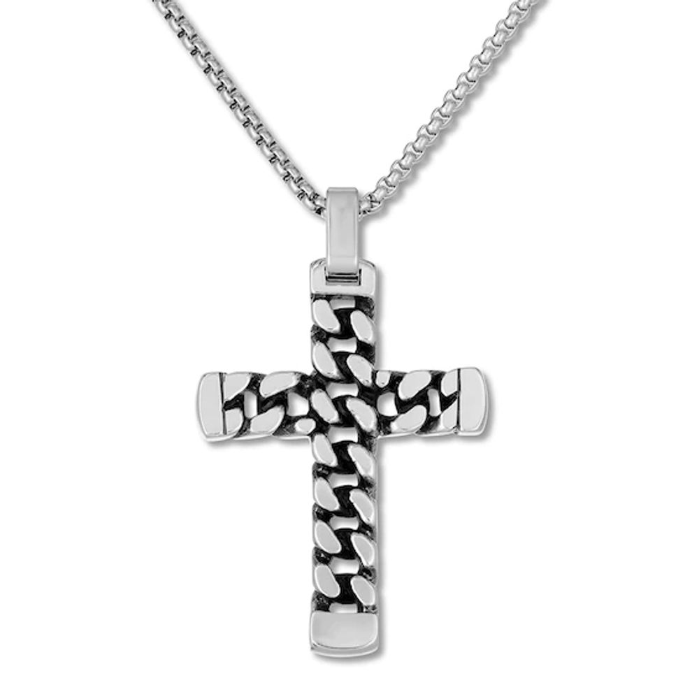 Men's Curb Chain Cross Necklace Stainless Steel 24"
