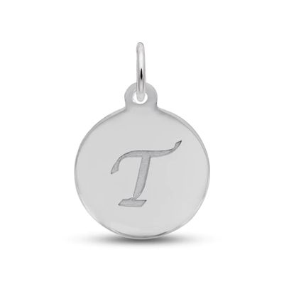 Letter T Monogram Disc Charm Sterling Silver