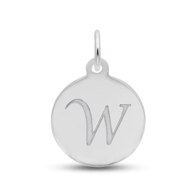 Letter W Monogram Disc Charm Sterling Silver