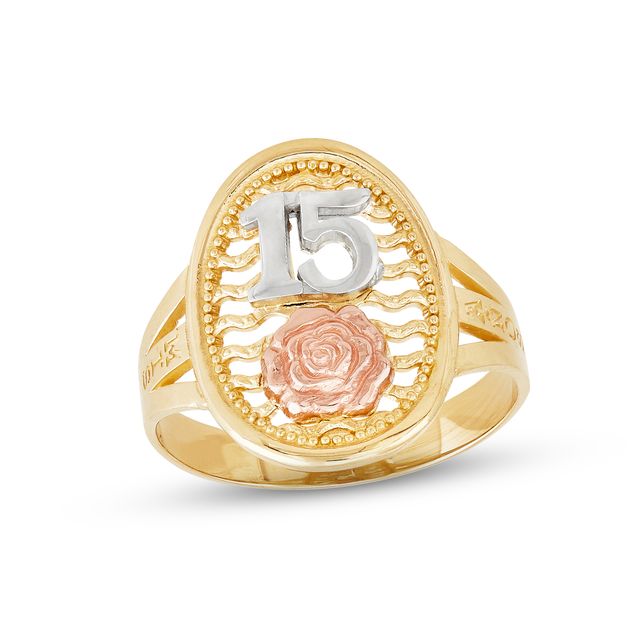 Quinceañera Oval Rose Ring 14K Two-Tone Gold