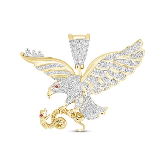 Men's Diamond & Lab-Created Ruby Eagle Charm 1/2 ct tw 10K Yellow Gold