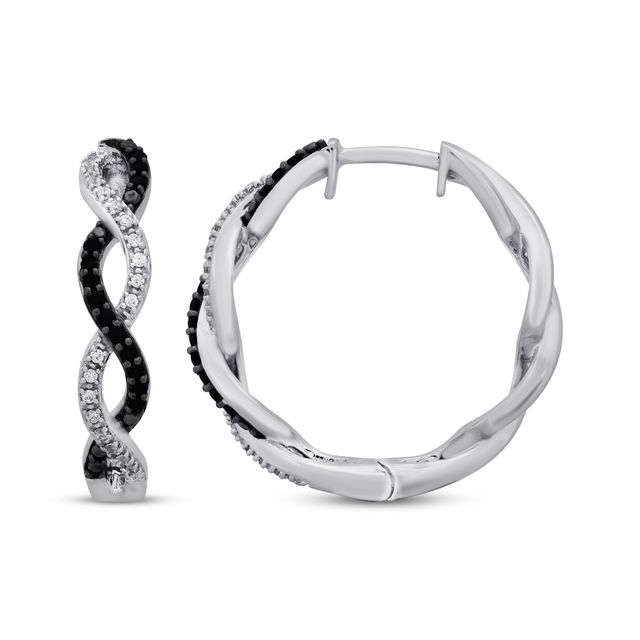 Kay Black & White Diamond Twist Hoop Earrings 1/4 ct tw Sterling Silver