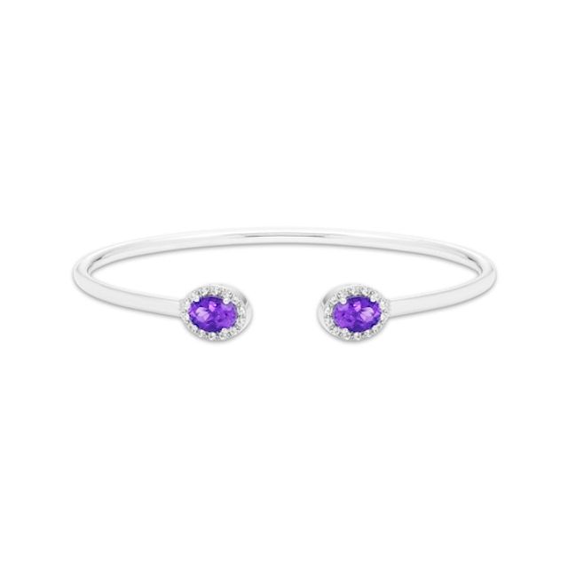 Oval-Cut Amethyst & Round-Cut White Lab-Created Sapphire Cuff Bangle Bracelet Sterling Silver