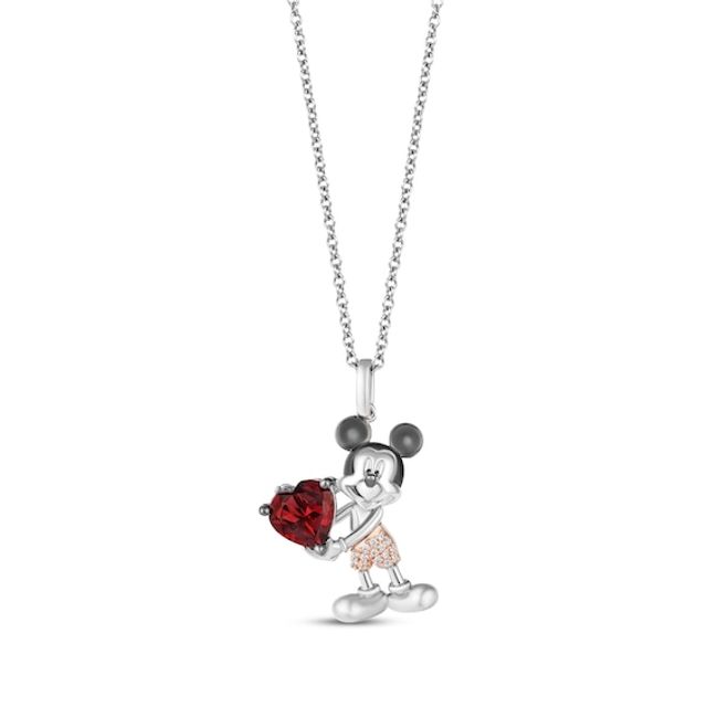 Disney Treasures 100 Years of Disney Mickey Mouse Garnet & Diamond Accent Necklace Sterling Silver & 10K Rose Gold 19”