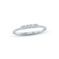 Diamond Anniversary Ring 1/5 ct tw Round & Baguette-cut 10K White Gold