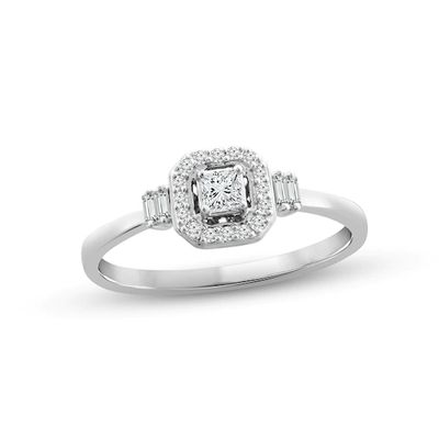 Diamond Promise Ring 1/5 ct tw Princess, Round & Baguette-cut 10K White Gold