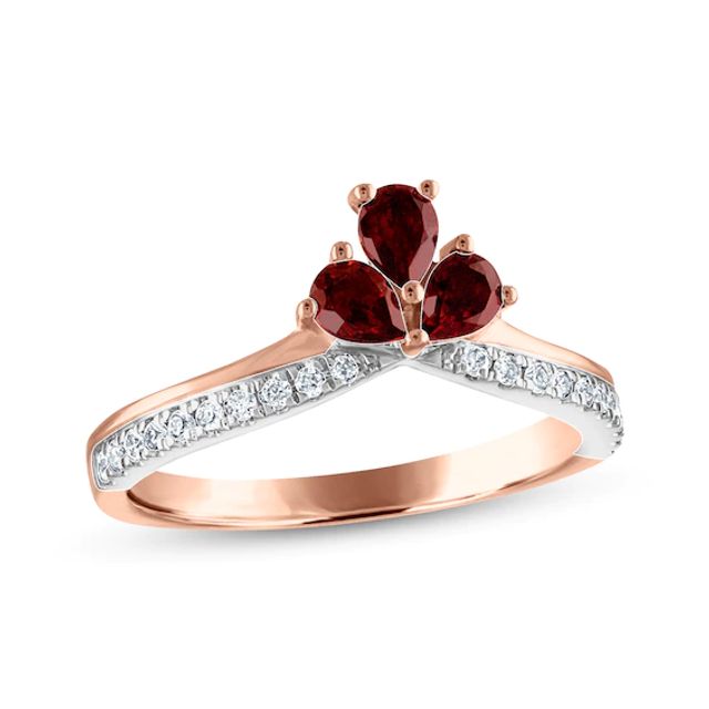 Pear-Shaped Garnet & Diamond Anniversary Band 1/6 ct tw 10K Two-Tone Gold