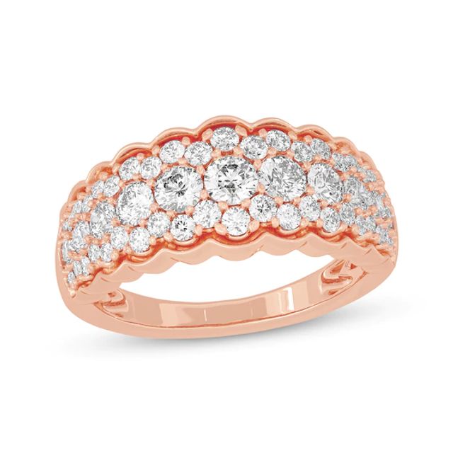 Round-Cut Diamond Scallop-Edged Anniversary Band 1-1/2 ct tw 10K Rose Gold