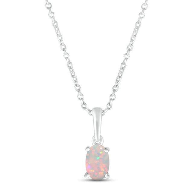Lab-Created Opal Birthstone Necklace 10K White Gold 18"