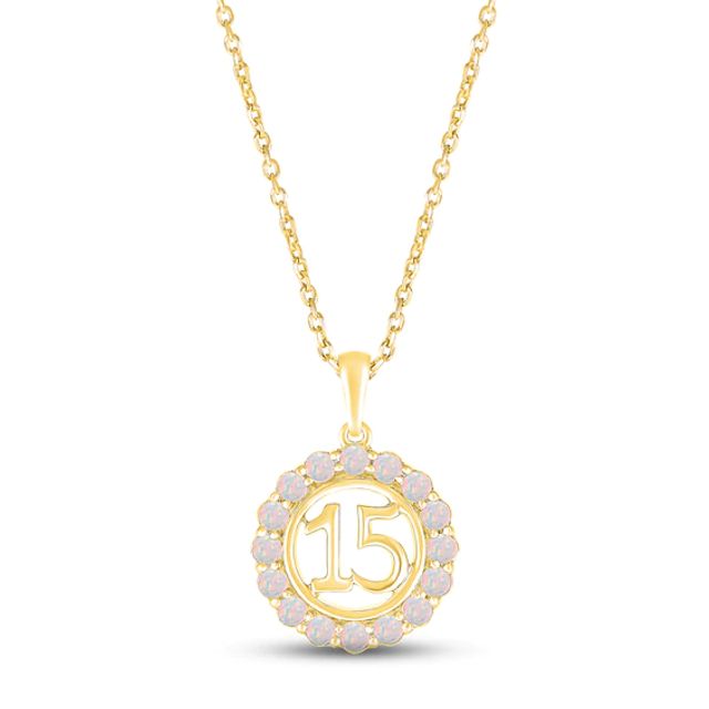 Lab-Created Opal Quinceañera Birthstone Necklace 10K Gold 18