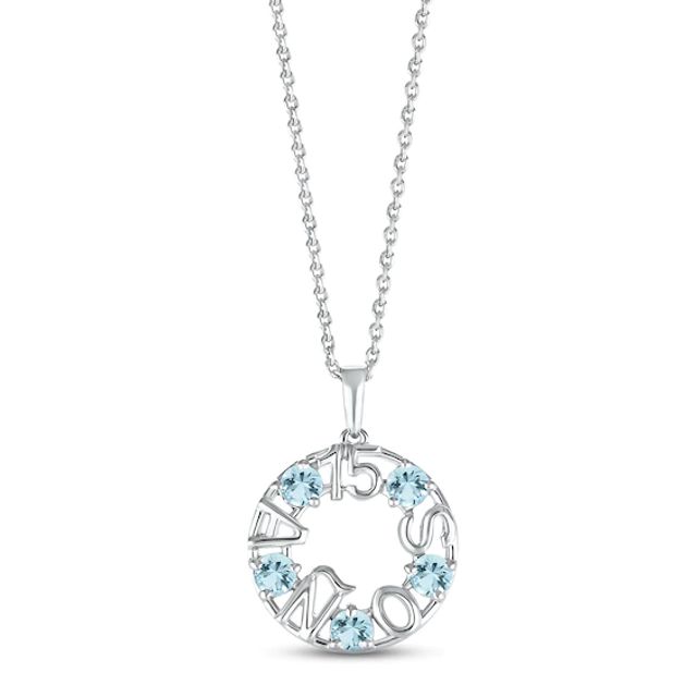 Aquamarine "15 Años" Birthstone Necklace Sterling Silver 18"