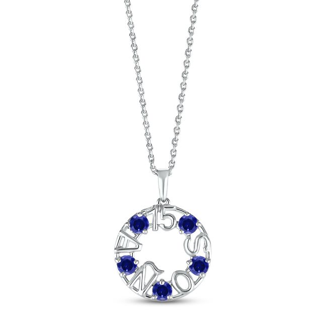 Lab-Created Sapphire "15 Años" Birthstone Necklace Sterling Silver 18