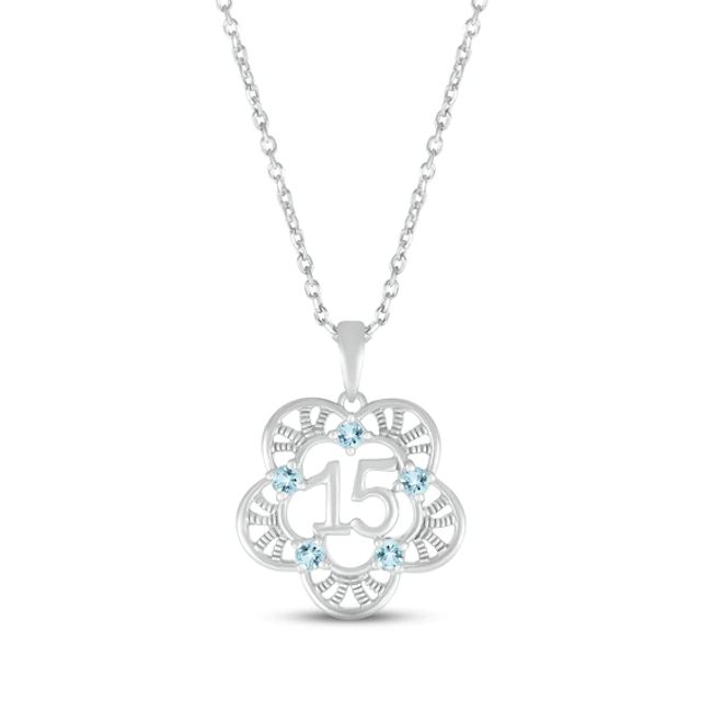 Aquamarine Quinceañera Flower Necklace Sterling Silver 18"