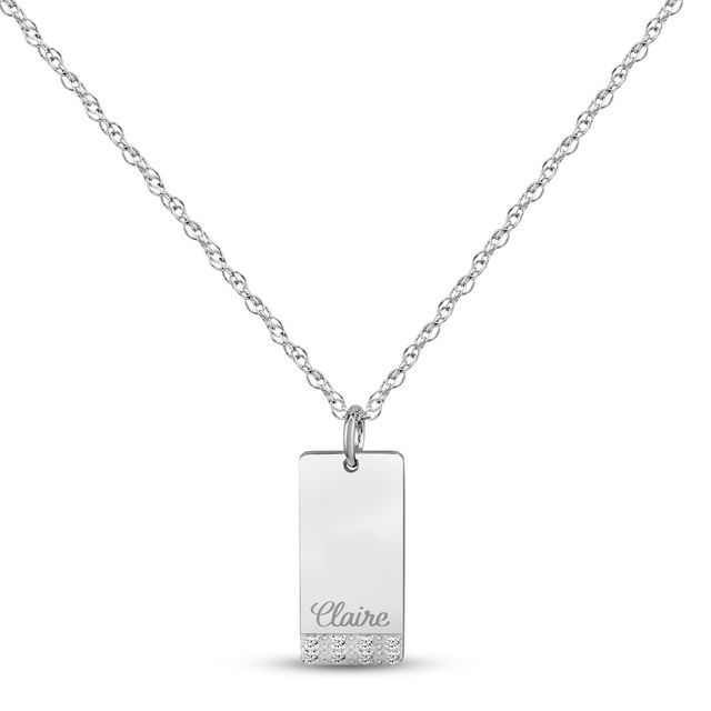 Diamond Name Dog Tag Necklace Sterling Silver 18"