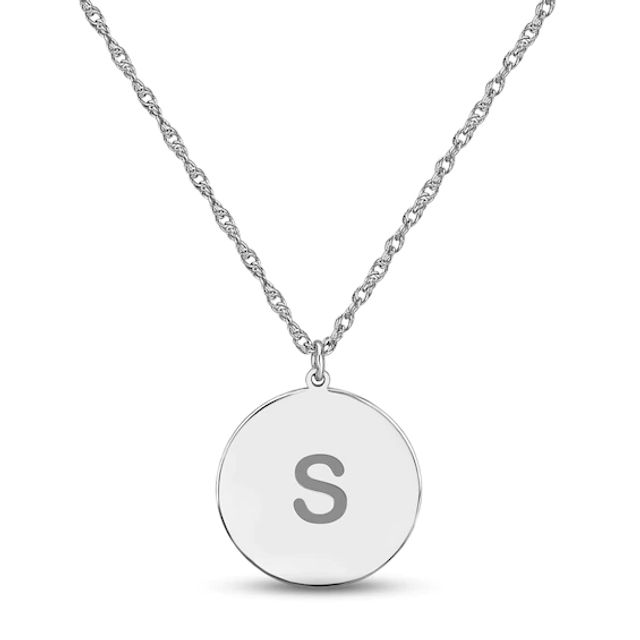 Initial Disc Necklace 10K White Gold 18"