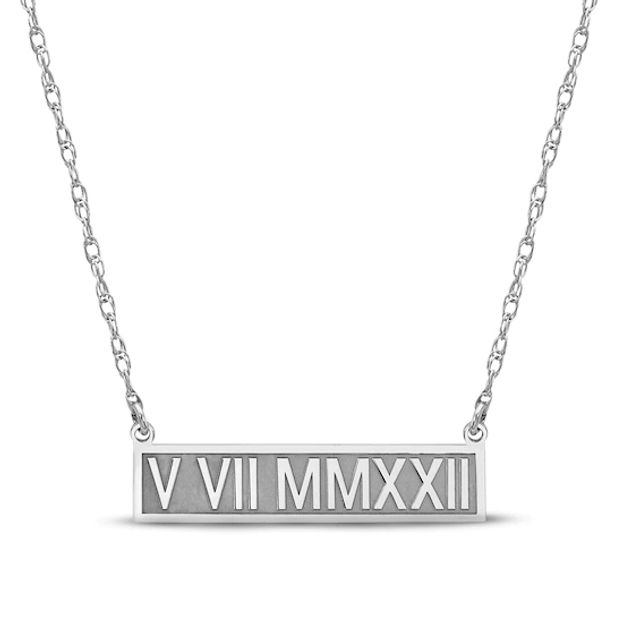 Roman Numeral Bar Necklace 14K White Gold 18"