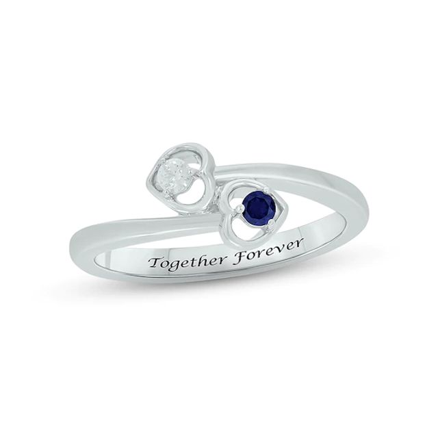 Blue Lab-Created Sapphire & Diamond Double Heart Promise Ring 1/20 ct tw Round-cut Sterling Silver