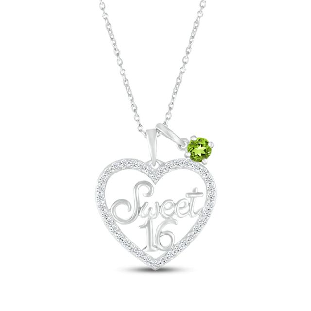 Peridot & White Lab-Created Sapphire "Sweet 16" Necklace Sterling Silver 18"