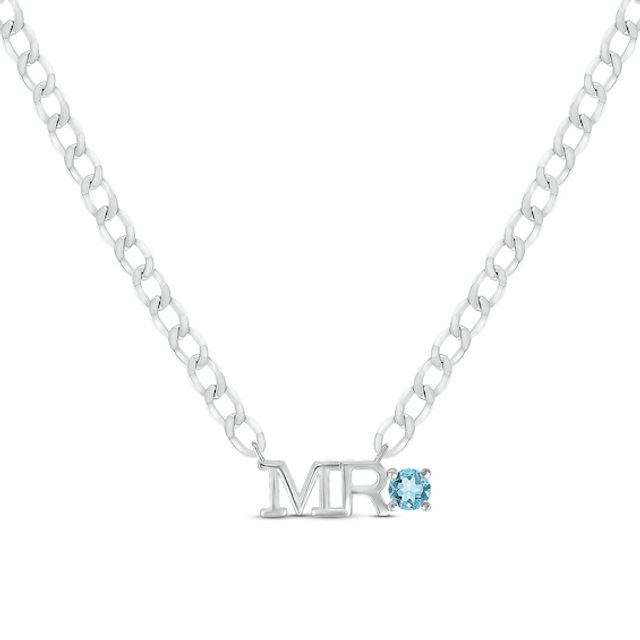 Men's Swiss Blue Topaz "Mr." Cuban Chain Necklace Sterling Silver 20"